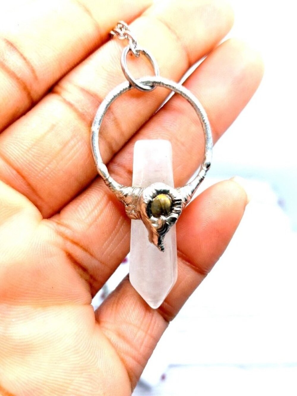 Labradorite and quartz crystal necklace handmade